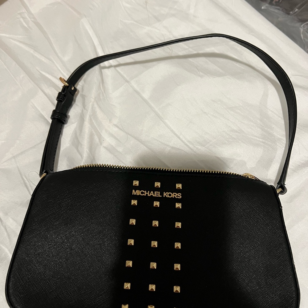 Michael Kors Black and Gold Studded Shoulder Bag